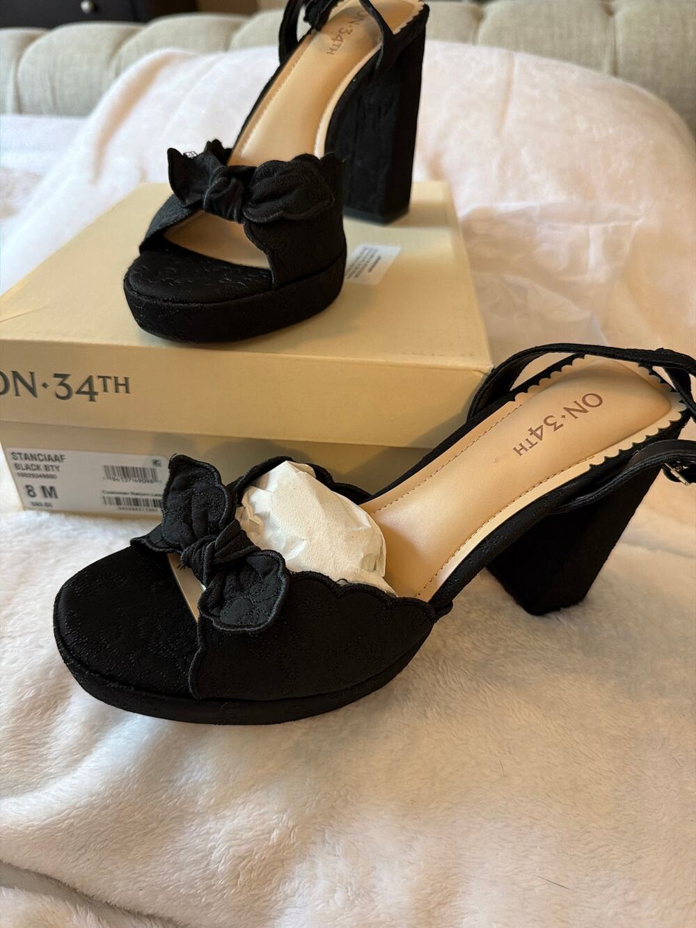 On 34th Stanciaa Platform Block Heel Ankle Strap Sandals Black 8M New in Box
